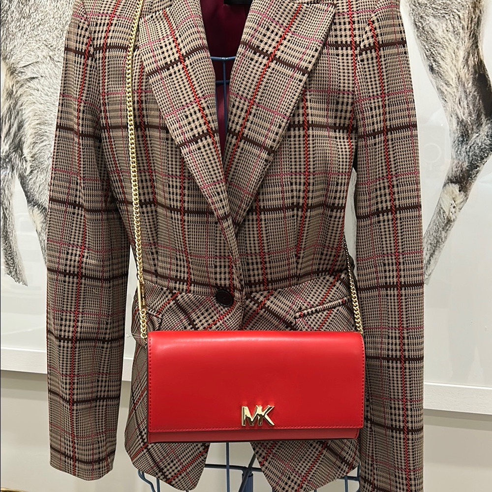 Michael Kors Red Leather Crossbody with Gold Chain